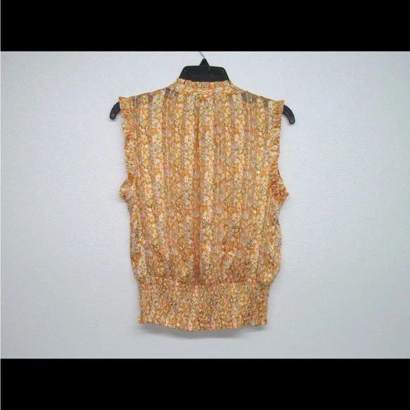 Rachel Zoe (x-small) Tan Sleeveless Smocked Blouse with Mandarin Collar - Picture 3 of 3